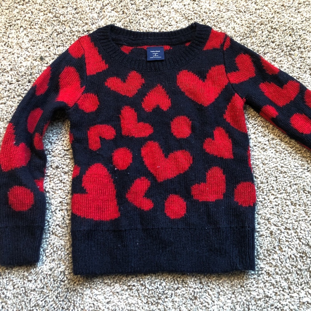 Baby Gap 2T Navy & Red Heart Valentine's Sweater